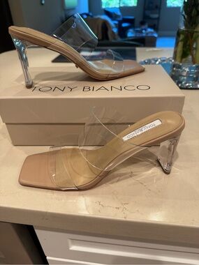 chic Nude Clear Strap Heeled Mules